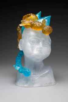"Cecelia with Persimmons" (sold) kiln cast lead crystal 