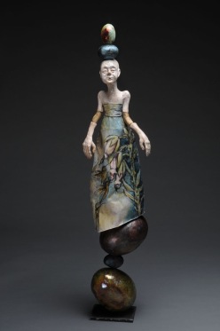"Rufus Humming Bird" (sold) raku ceramics, encaustic painted cloth, steel 